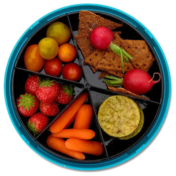 Carl Oscar BentoDISC™, drehbarer Snackbehälter für Kinder - Blau, Limette und Lila