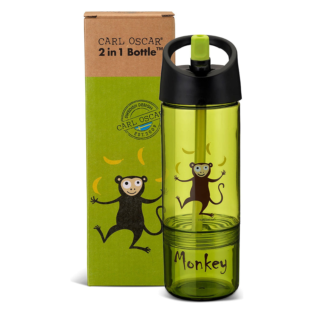 Carl Oscar Limette Wasserflasche 2 in 1, Kinder 0,3 + 0,15 L  - Türkis, Limette und Lila